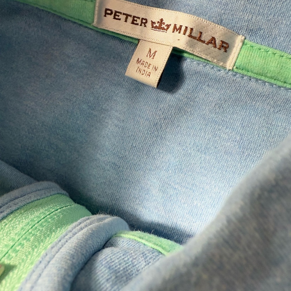 Peter Millar Bundle Blue 1/4 Zip Pullover Sweater Mens Medium Cotton Golf Preppy - Picture 10 of 15